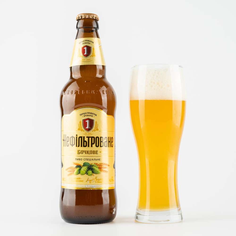 Pasteurized Unfiltered Light Beer Persha Privatna Brovarnya. Barrel